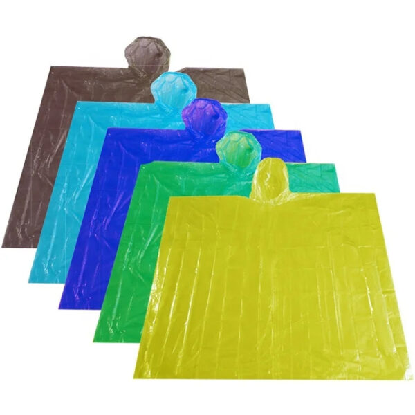 Multicolored plastic ponchos stacked together