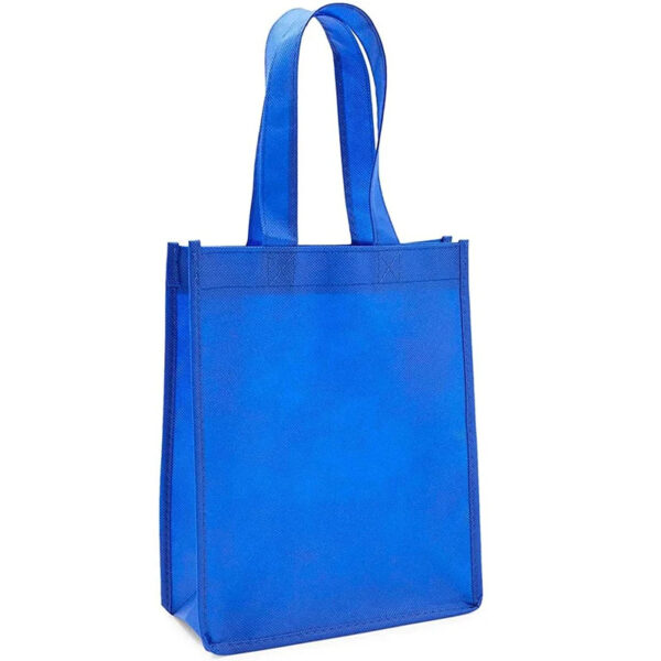 Blue reusable shopping bag with sturdy handles.