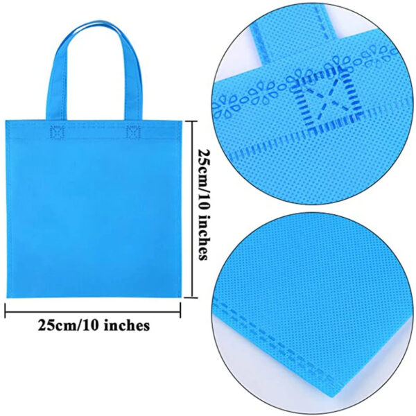 Blue tote bag, dimensions 25cm by 25cm.