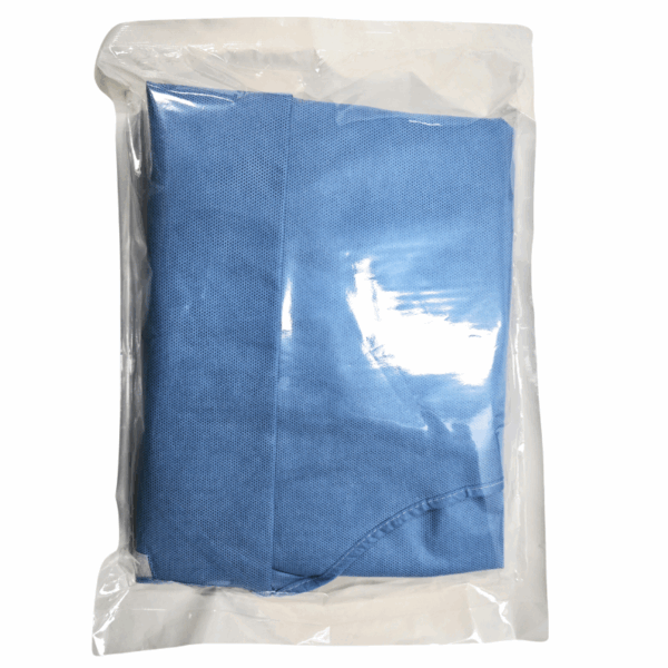 Blue packaged medical sterilization wrap.