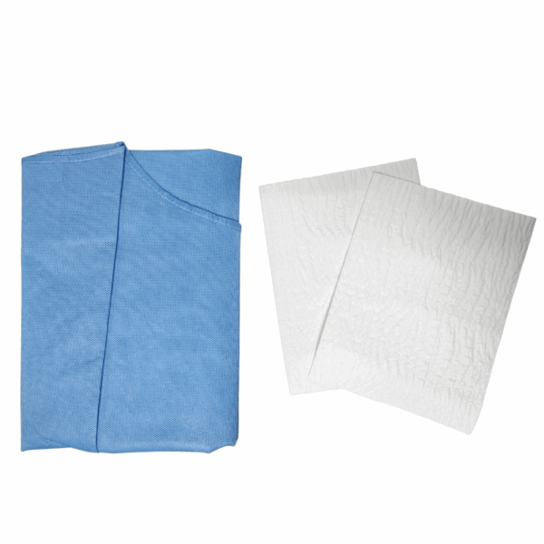 Blue surgical sheet and two white towels
