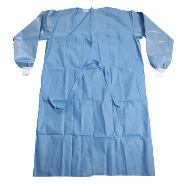Disposable blue medical protective gown with long sleeves