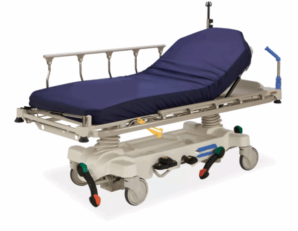 Hospital stretcher with adjustable mattress.