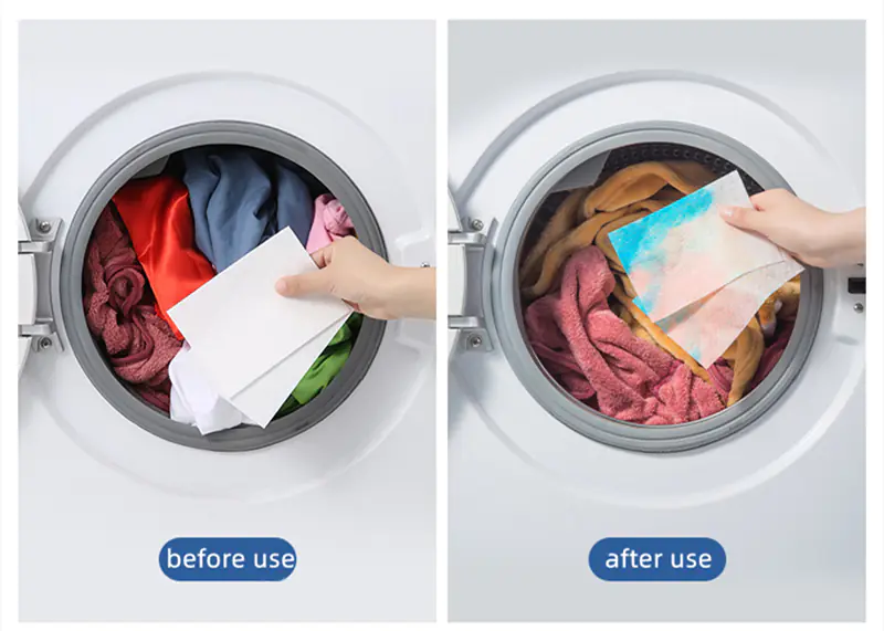 Laundry dryer sheets before and after use demonstration.