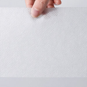 Person holding perforated plastic sheet.