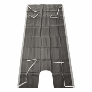 Black reusable non-woven apron with white ties.