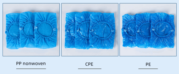 Different types of blue shoe covers shown
